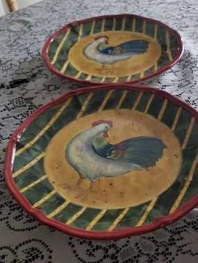 Rooster Ceramic Plate Certified International - Red, Green & Yellow.